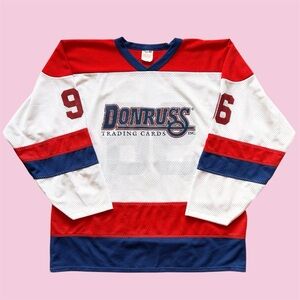 Vintage 90s Athletic Knit Donruss Trading Cards 96 Mesh Hockey Jersey XL Rare